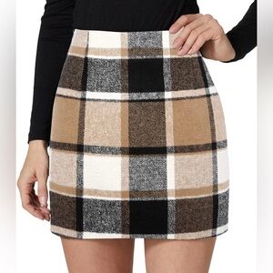 Plaid Tan and Black Wool Women's Skirt